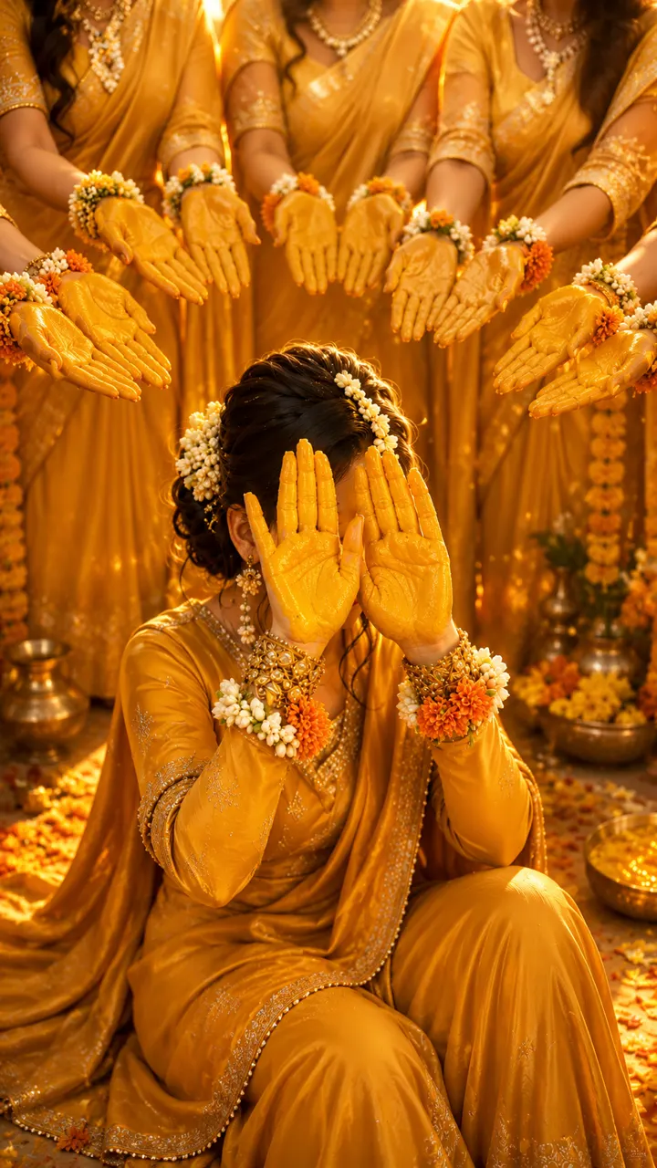 Bright yellow Haldi celebration