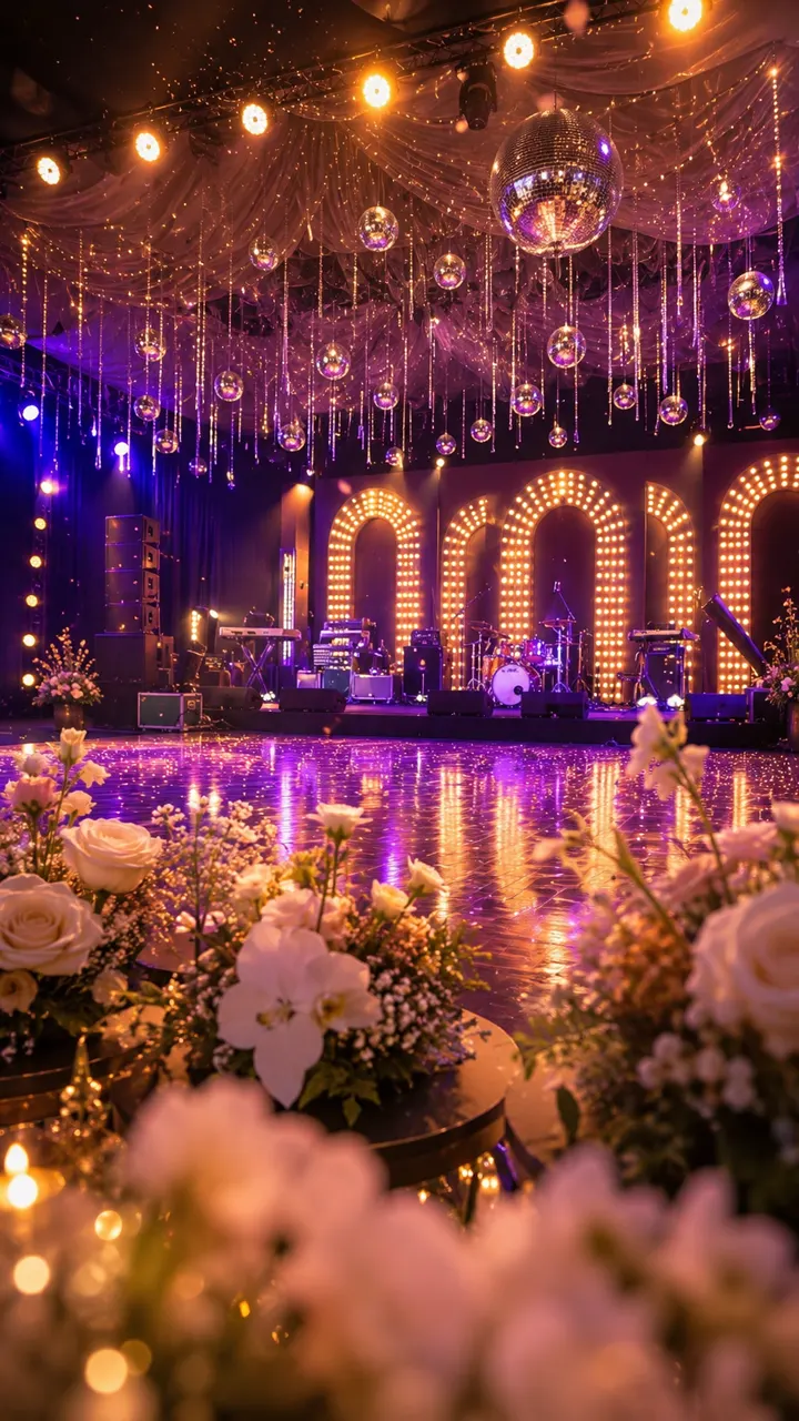 Purple and gold Sangeet stage